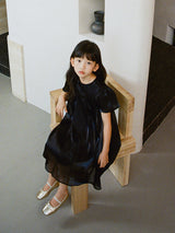 「Glimmer」Black glossy draped dress