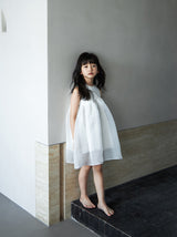 「Float」White pleated mist patchwork light dress