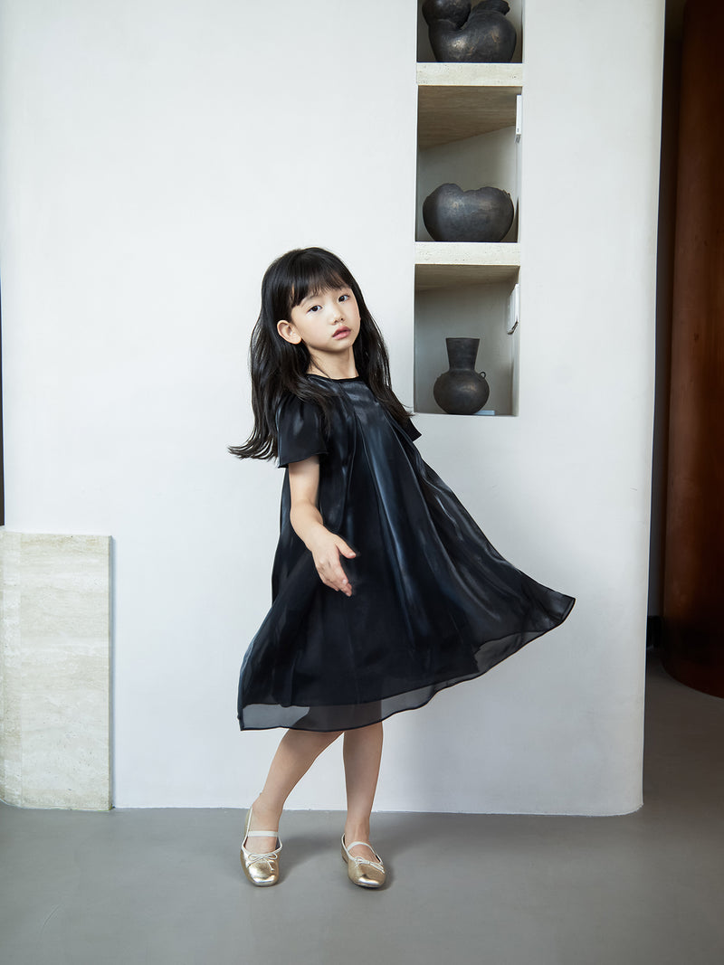 「Glimmer」Black glossy draped dress