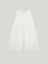 「Float」White pleated mist patchwork light dress