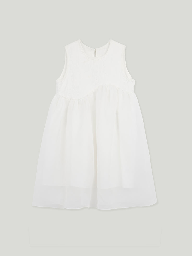 「Float」White pleated mist patchwork light dress