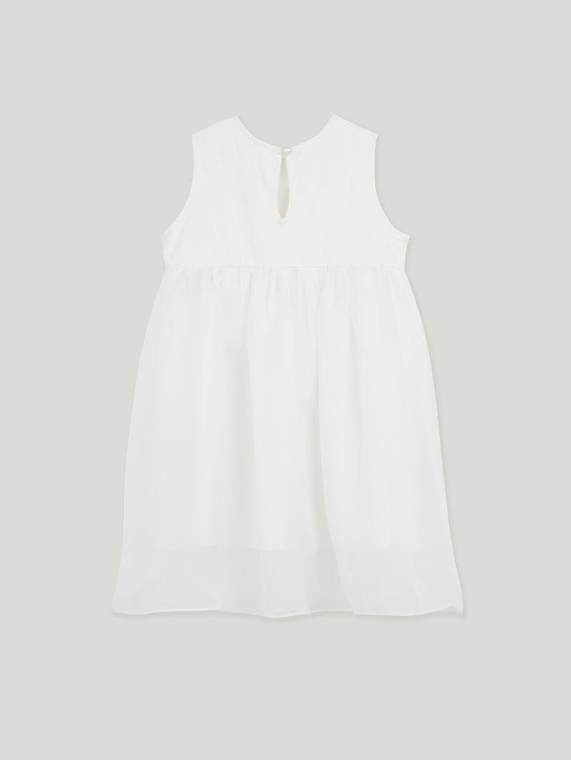 「Float」White pleated mist patchwork light dress