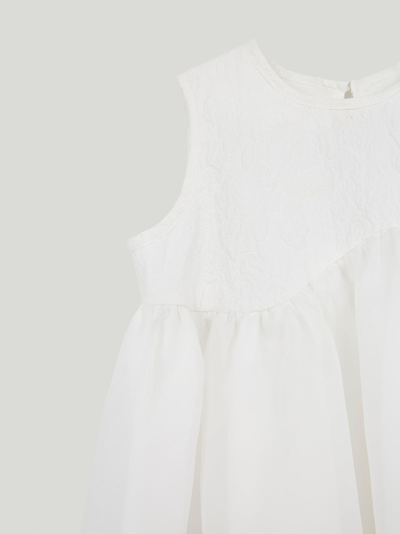 「Float」White pleated mist patchwork light dress